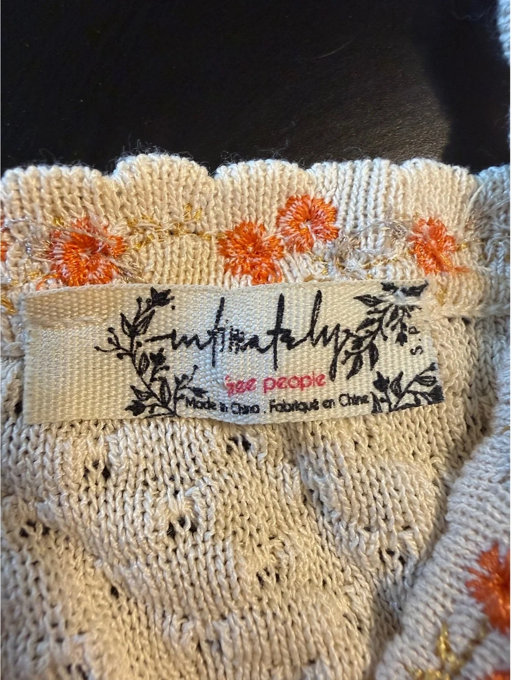 NWOT Intimately Free People Knit Cami Tank | Cream Floral Trim | Size Small